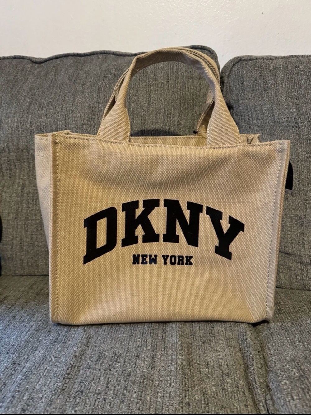 DKNY Beige Canvas Tote with Black Logo